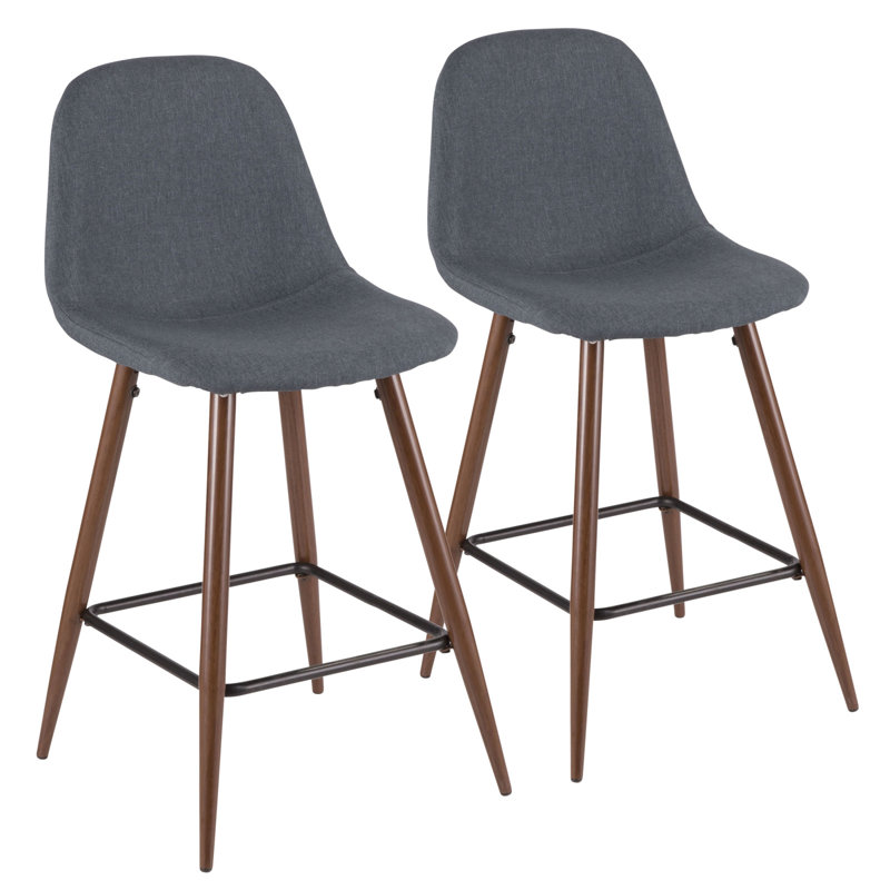 Tabouret de comptoir Pebble Mid-Century moderne en noyer et bleu par Lumisource - ensemble de 2, Bleu
