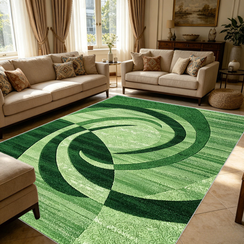 Green Abstract Swirl carpet-easy to clean, machine-washable, soft and comfortable; suitable for door mats, kitchens, living rooms, bedrooms, corridors, and laundry areas. Easy to clean, durable carpet for home decoration.