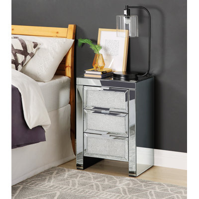 Table d'appoint en miroir, table de bout rectangulaire avec tiroirs de rangement