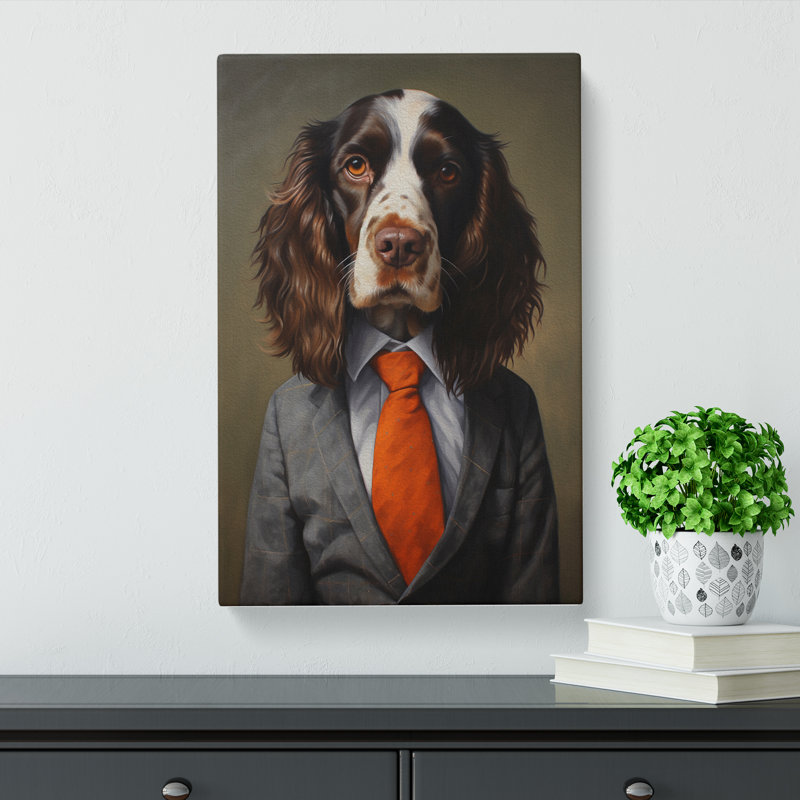 English Springer Spaniel in a Suit Painting - Wrapped Canvas, 50cm H x 35cm W x 3cm D