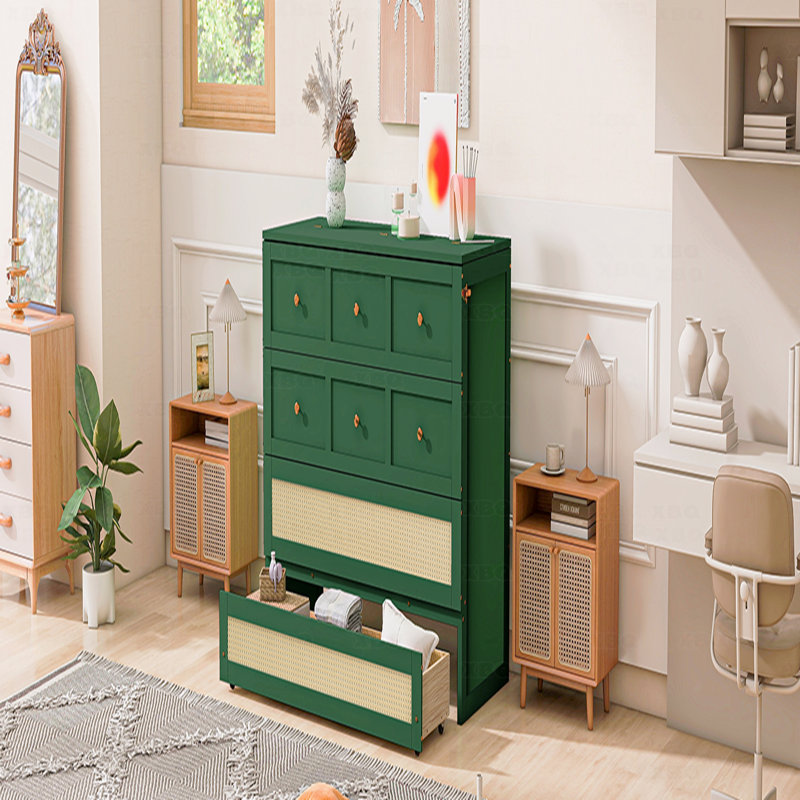 Lit escamotable double avec grands tiroirs, Vert