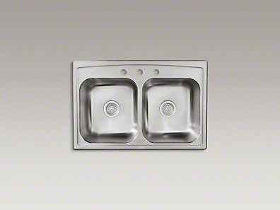 Toccata 33" L x 22" W x 9-1/4" Top-Mount Double-Equal Kitchen Sink, 3 hole