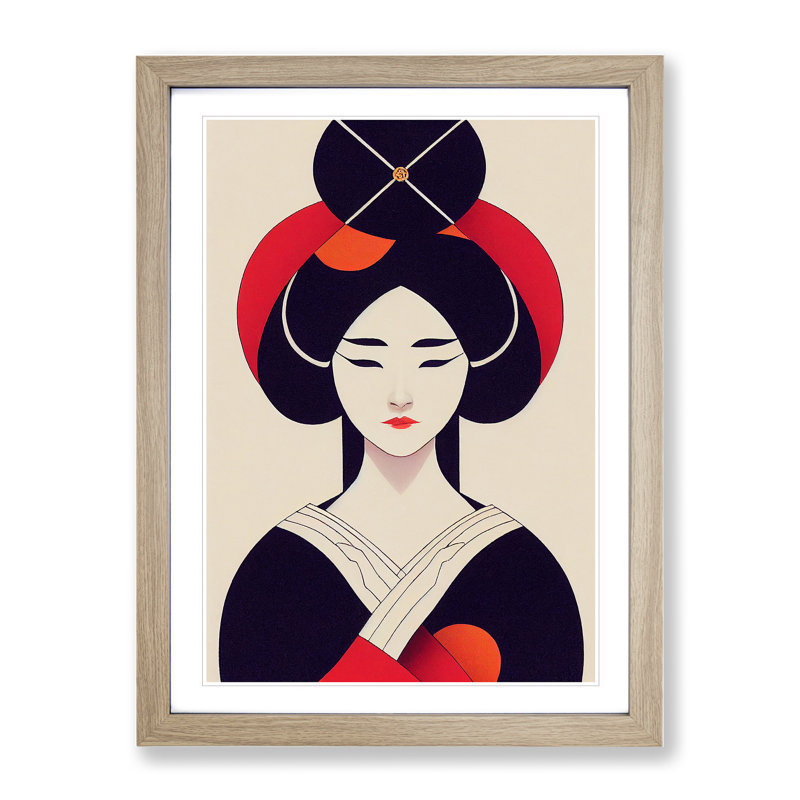 Geisha No.3 - Single Picture Frame Print, 64cm H x 46cm W x 2cm D, Oak