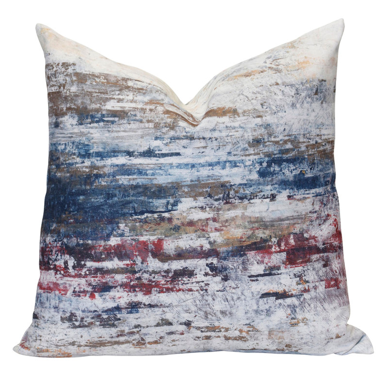 Norman Wyatt Home - Crossroads - Coussin en duvet de designer - 24 x 24 x 7, Rouge / bleu / taupe abstrait