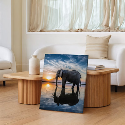 Canvas A Majestic Elephant Stands In Shallow Water Its Body Partially Wall Art Submerged Reflecting Perfectly In The Calm Surface The Canvas Wall Art