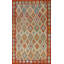 Tapis bleu / orange / crème en laine noué à la main de conception unique 6 pi 11 po x 9 pi 9 po New Age