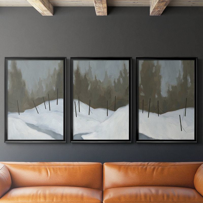 Deep Snow II - Toile tendue avec châssis sur mesure - 3 pièces, Noir, noir, noir, noir, H 30 po x l 63 po
