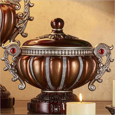 Decorative Jewelry Box 11.5” Tall Reddish Bronze w/Silver Accents | Bronze | Polyresin