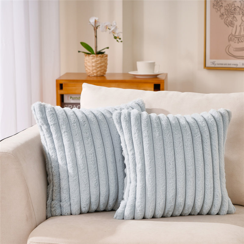 Faux Fur Reversible Throw Pillow, Sky Blue, 20"H x 20"W