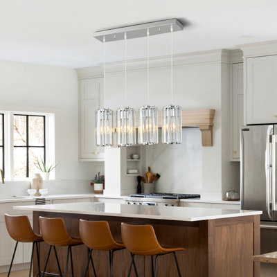 Luminaire suspendu moderne à 4 lumières Mini lustres en cristal Luminaire suspendu réglable pour îlot de cuisine Couloir Chambre à coucher