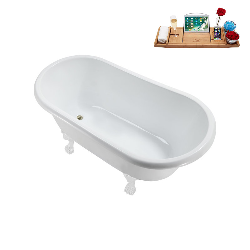 1460.5mm x 749.3mm Soaking Acrylic Bathtub, Brushed Nickel, Glossy White