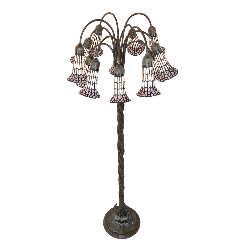 Lampe sur pied en vitrail 61 lumières de 61 po de haut Pond, White/Pink