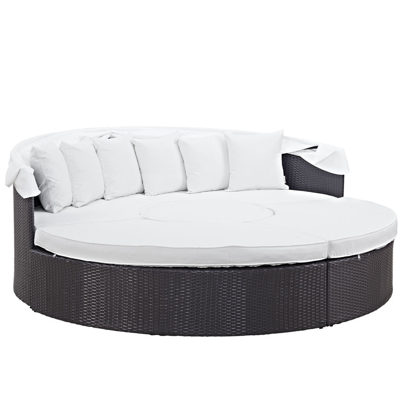 Convene Wicker Rattan Outdoor Patio Canopy Sectional Daybed, White