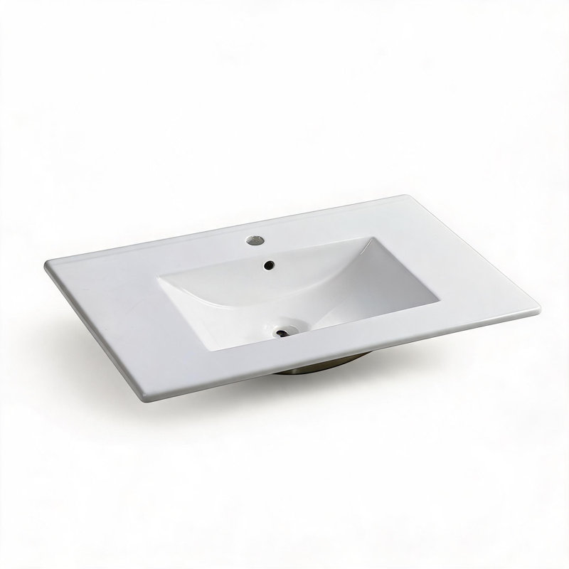 Plan de toilette en céramique blanche de 76 cm avec lavabo intégré
