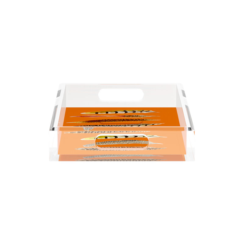 Plateau décoratif rectangulaire en plumes de faisan, Orange, L 12,5 po x P 7,75 po x H 2 po