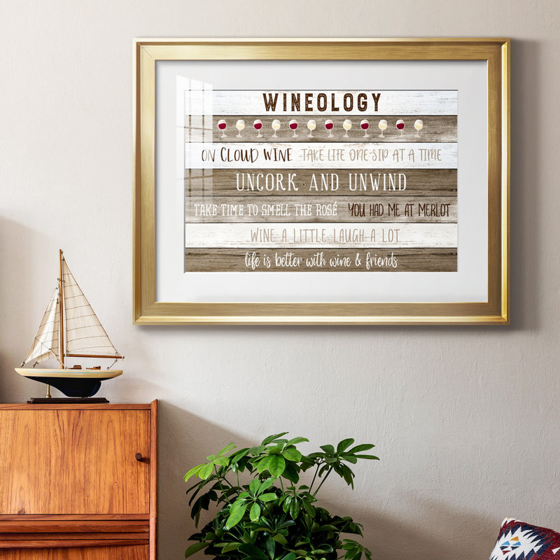 " Wineology ", Gold, 22.5" H x 30.5" W x 1" D, White Mat