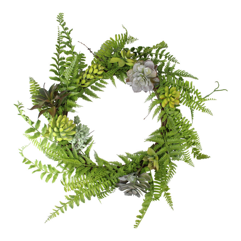 Couronne de brindilles artificielles succulentes et feuillage vert - 22 po