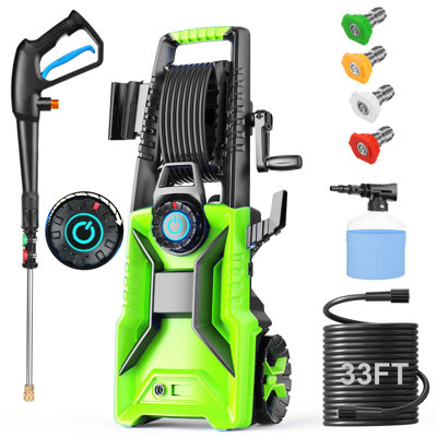5000PSI Electric Pressure Washer Adjustable Pressure, 4GPM Power Washer Electric Powered with Foam Cannon,4 Nozzle,33FT Hose and Soap Bottle for Home/Cars/Fences (Green)