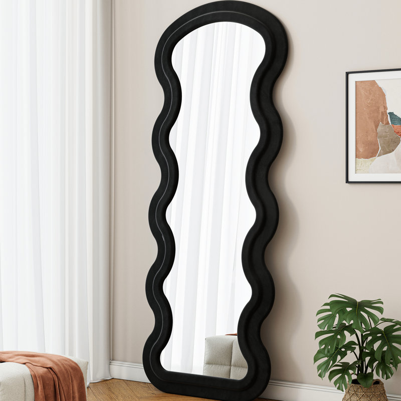 Miroir de plancher noir en flanelle pleine longueur, convient à la chambre à coucher, au salon ou à la commode