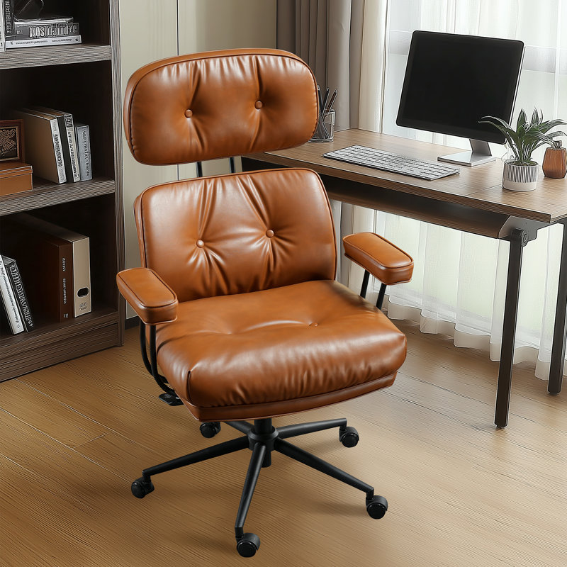 Albaugh Ergonomic Home Office Chair with Headrest, Large Executive Chair for Heavy Duty People, Mid-Century Big and Tall Lether Chair with Lumbar Support,  Computer Desk Task Chair for Home