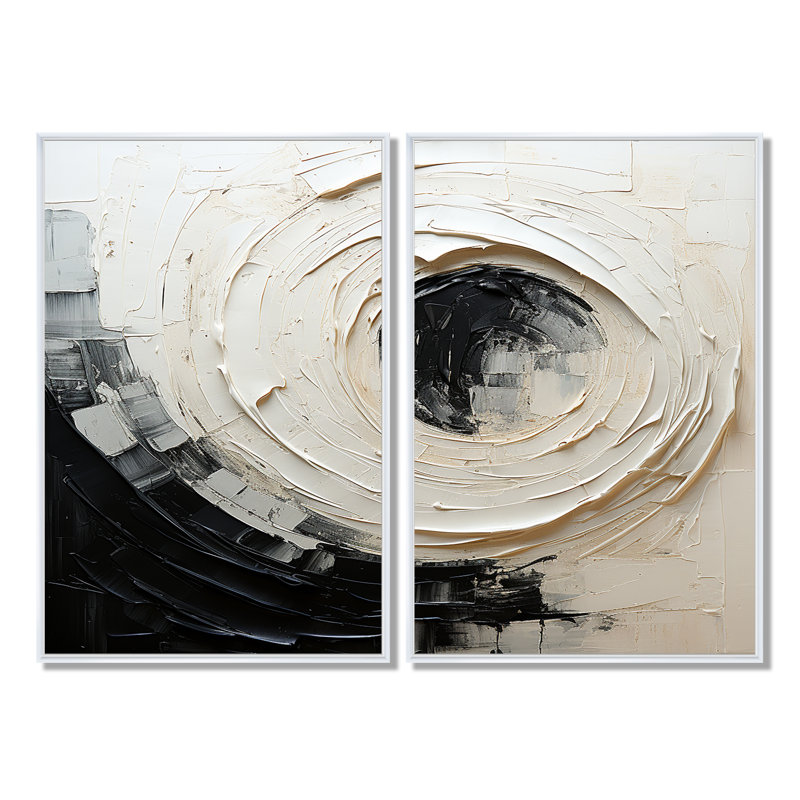 Minimalist Spiral - impressions d'art moderne sur toile 2 panneaux, 36" H x 48" W, Impression encadrée flottante, White