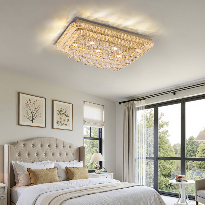 Plafonnier encastré moderne en cristal 32IN, 30"⌀, Doré