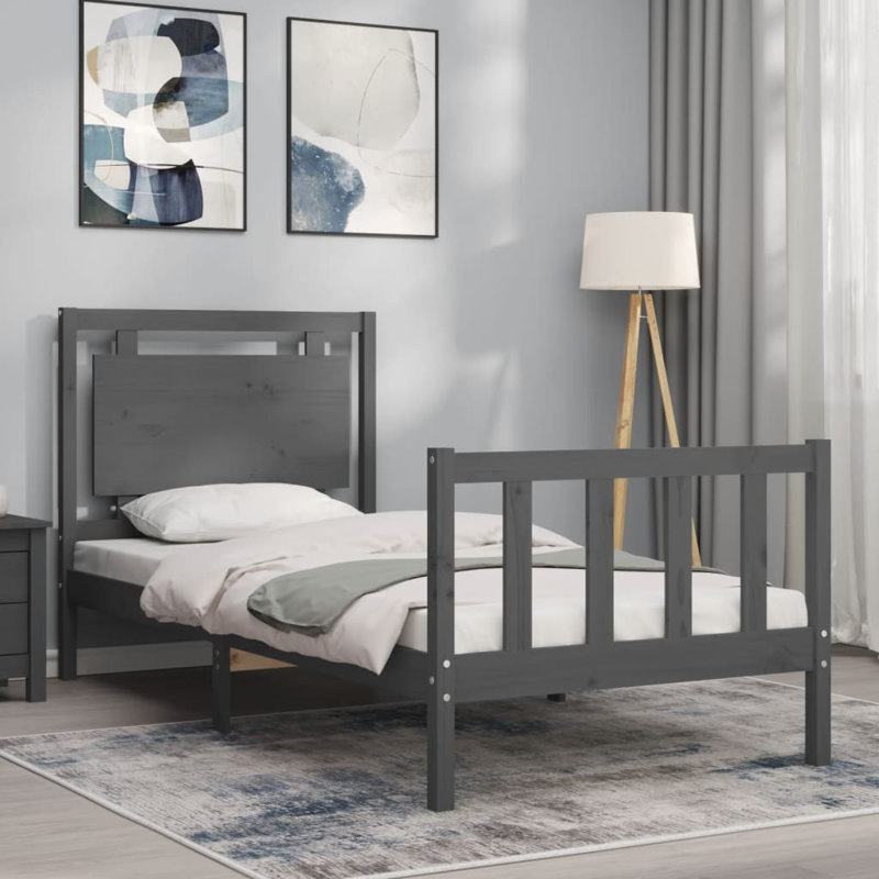Bed Frame with Headboard, Grey, European Single (90 x 200cm)