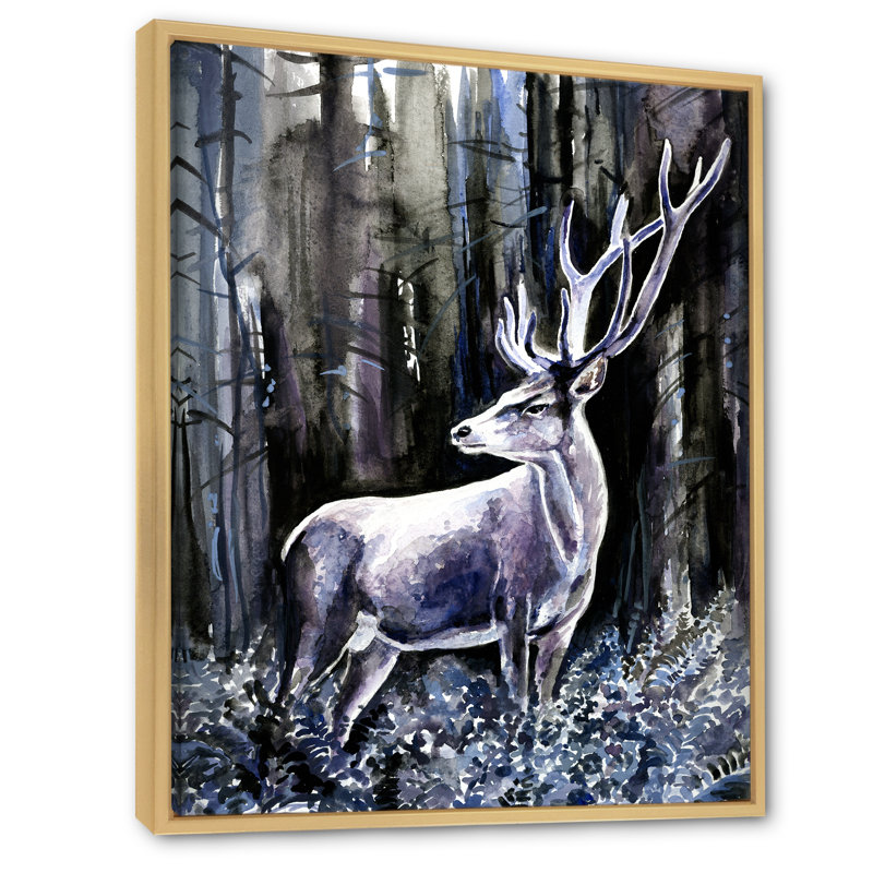 Cerf moderne dans la nature - peinture sur toile, H 20 po x l 12 po x P 1 po, Cadre naturel flottant