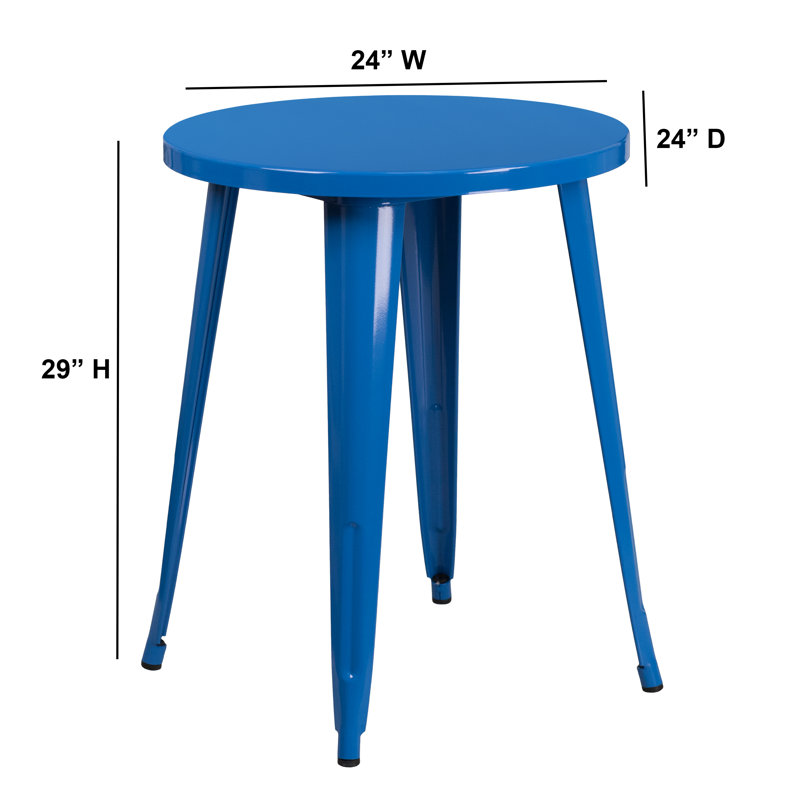 Table ronde intérieure / extérieure en métal 30 po Pelzer, H 29 po x l 24 po x P 24 po, bleu