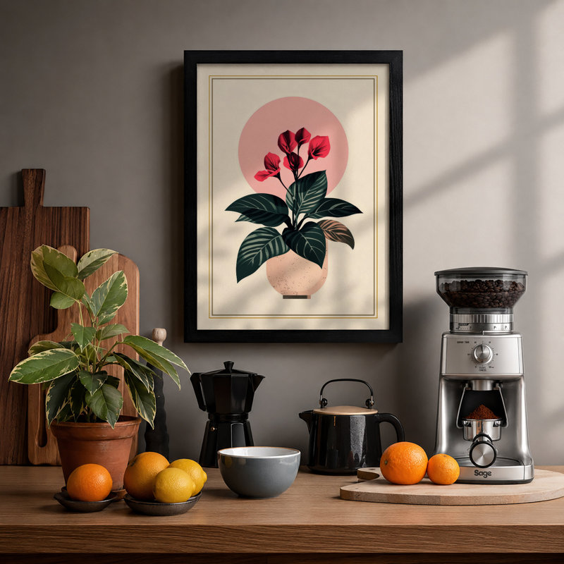 Crimson Bloom In Terracotta Botanical - Print, A1 - 84.1 x 59.4 cm, Black