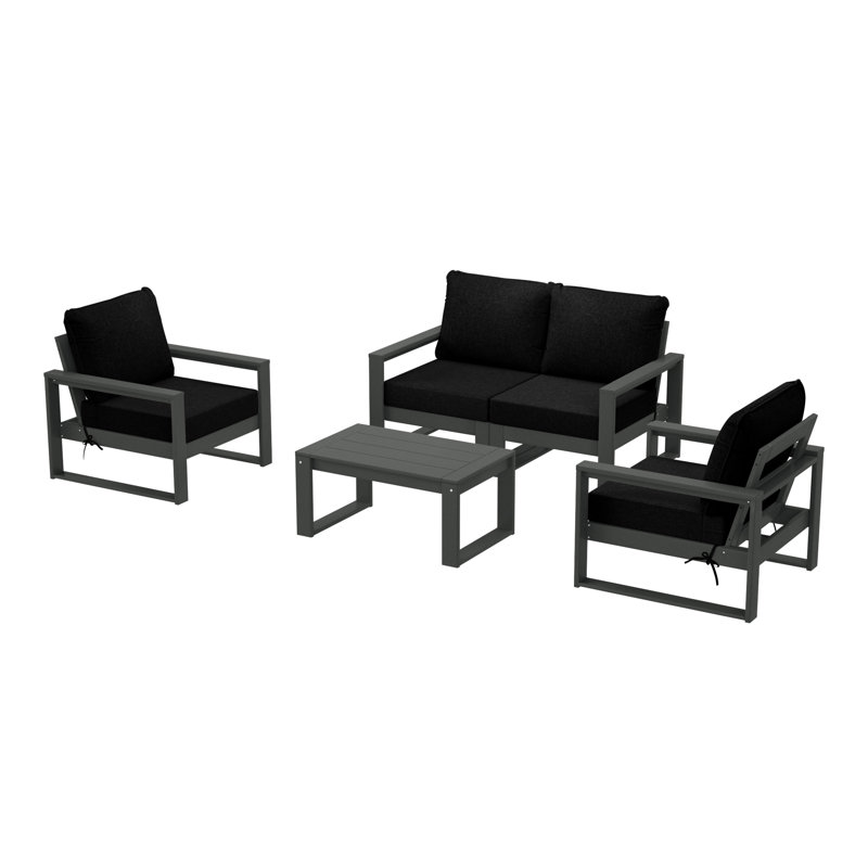 Patio Sectional 5-Piece Deep Seating Set With Gray Frame, Black