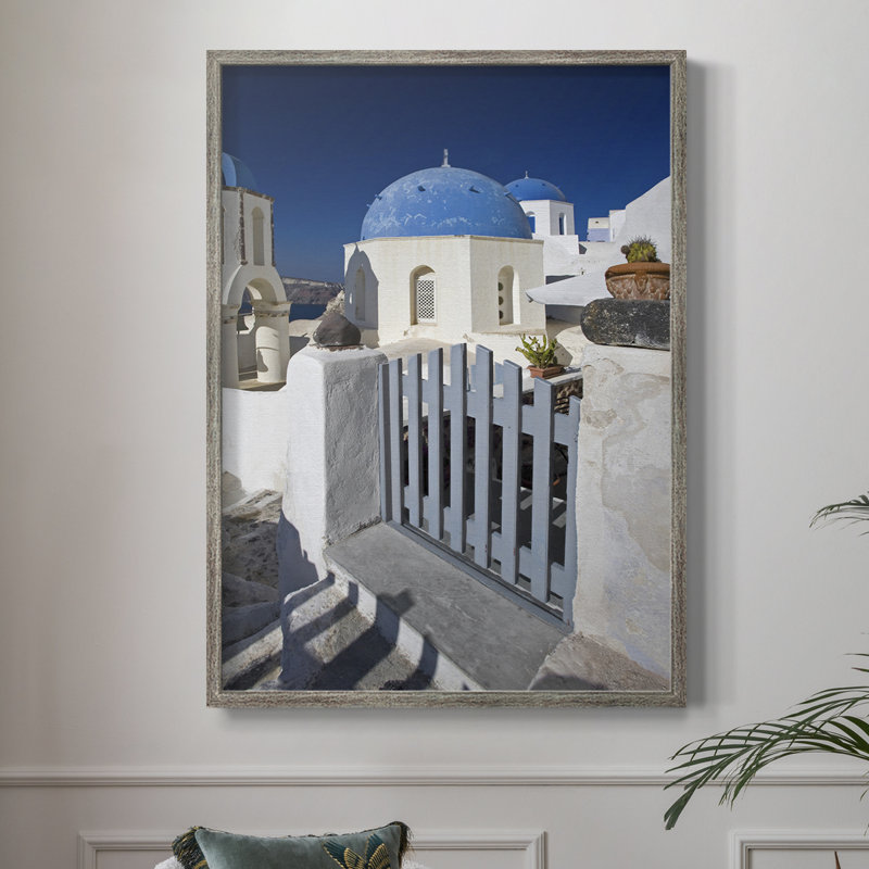 Santorini Sidewalk Framed Print - Solid Wood, 11" H x 9" W