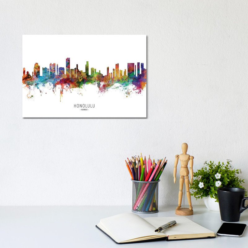 Honolulu Hawaii Skyline by Michael Tompsett - Wrapped Canvas Print, 20.32 cm H x 30.48 cm W