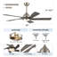 Ventilateur de plafond 52 po à 5 pales en bois massif de style transitionnel avec lumière DEL et télécommande-1126950988