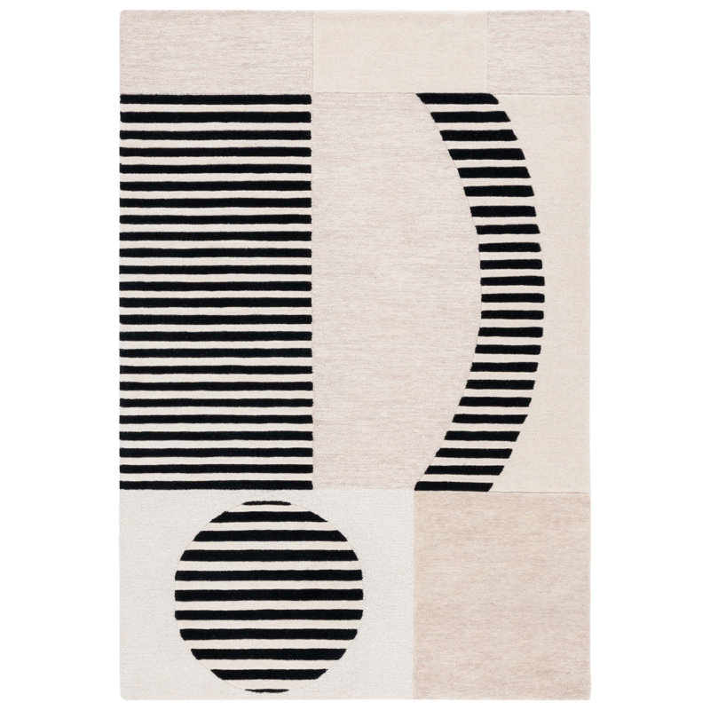 Ivory and Black Hand-Tufted Wool 8' x 10' Rug