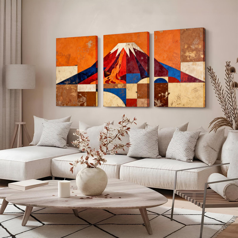Tableau abstrait du mont Fuji sur toile tendue (Ensemble de 3), H 18 po x l 36 po
