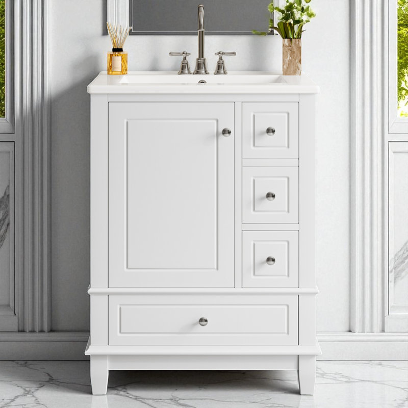Ensemble de meuble-lavabo simple 24 "avec plateau en céramique, Blanc