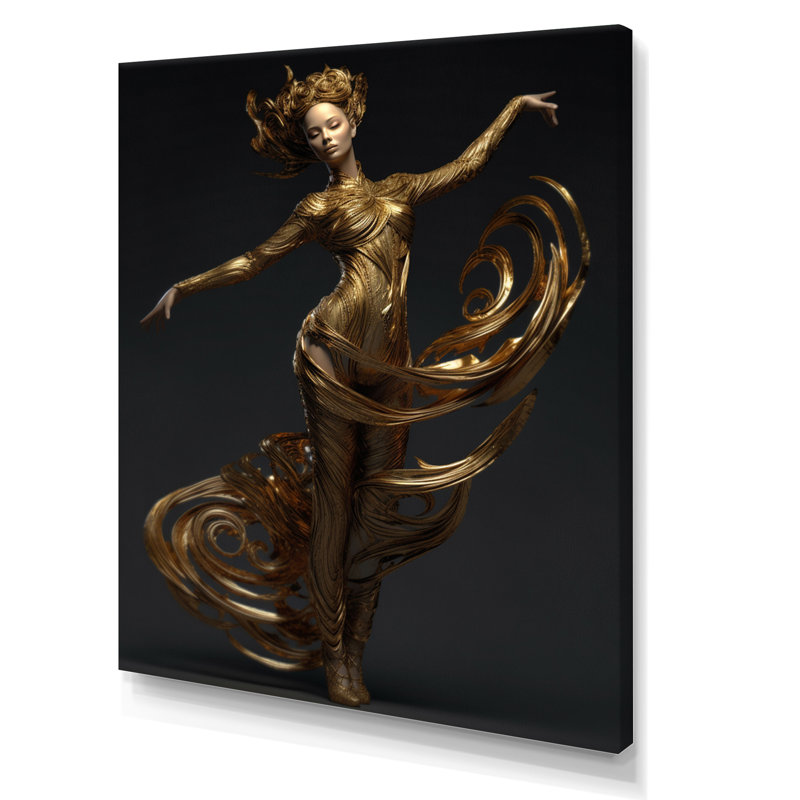 «Dynamic Pose Abstract Golden Dancer I», reproduction sur toile, H 40 po x l 30 po, Toile tendue
