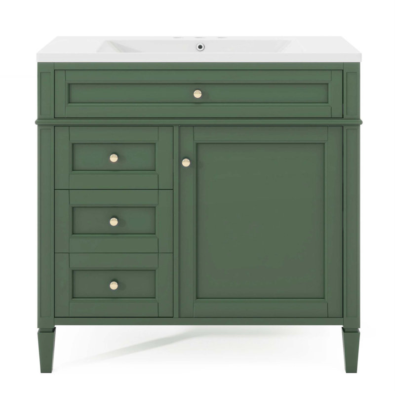 Meuble-lavabo de 36 po avec lavabo supérieur Garlon, Vert, Doré