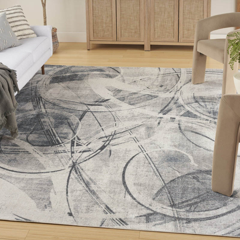Astra Machine Washable Silver Blue Modern Indoor Rug, Rectangle 6'7" x 9'