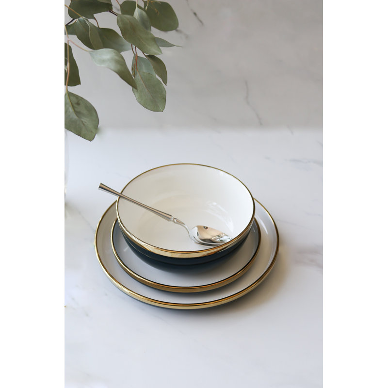 «The Luxury Collection» bleu et blanc avec bordure dorée - grand bol 7 po