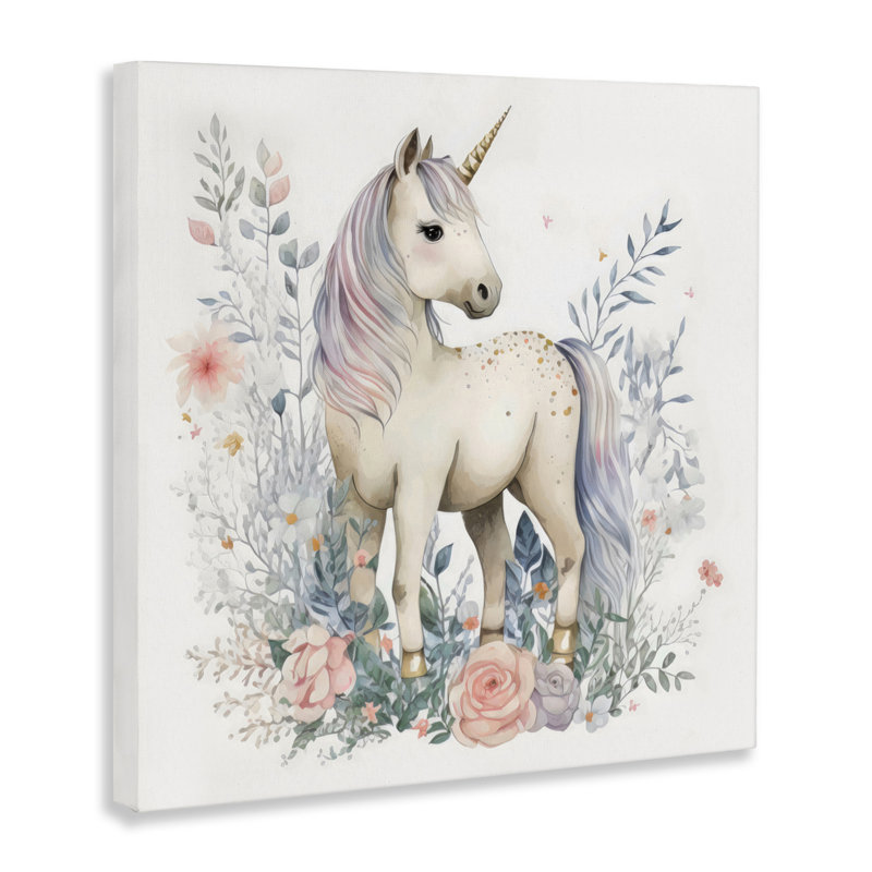 Licorne dans une délicate toile de forêt florale, design par Creative Studio, H 17 po x l 17 po