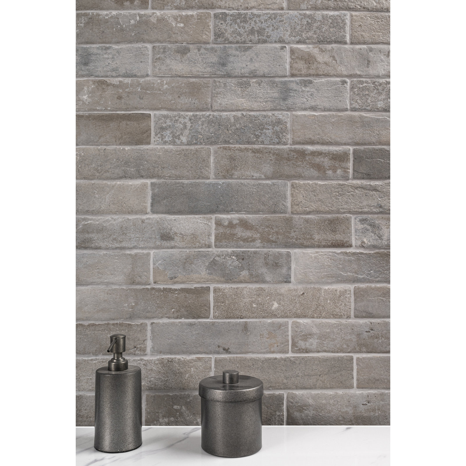 Montello 2 in. x 10 in. Matte Porcelain Brick Look Floor and Wall Tile, Greige