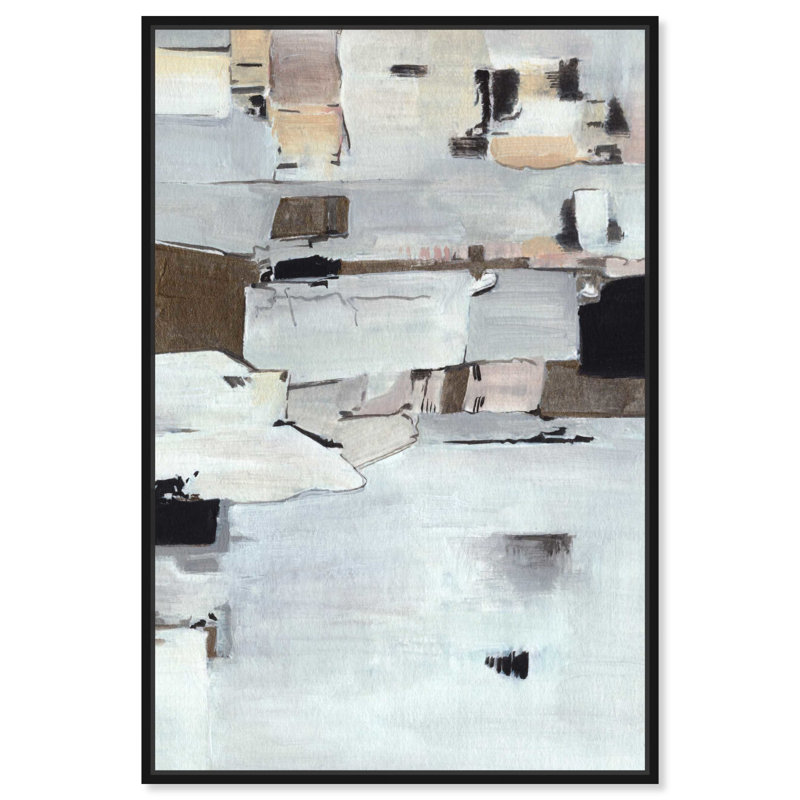 Abstrait géométrique sur toile «Luminous Grey Shades II» par Art Remedy, H 16 po x l 11 po, Cadre noir