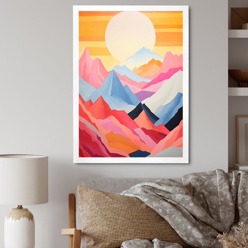 Montagnes, lever de soleil, royaumes II, Cadre simple blanc, H 44 po x l 34 po x P 1,5 po