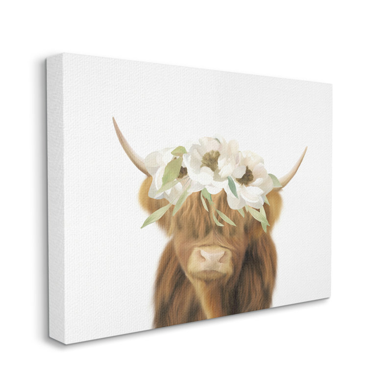 Bouvier Highland, couronne de fleurs blanches, conception minimale par Leah Straatsma - impression, Toile tendue