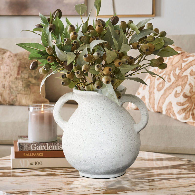 Ugalde 7.3" H Ceramic Handmade White Vase with two handles