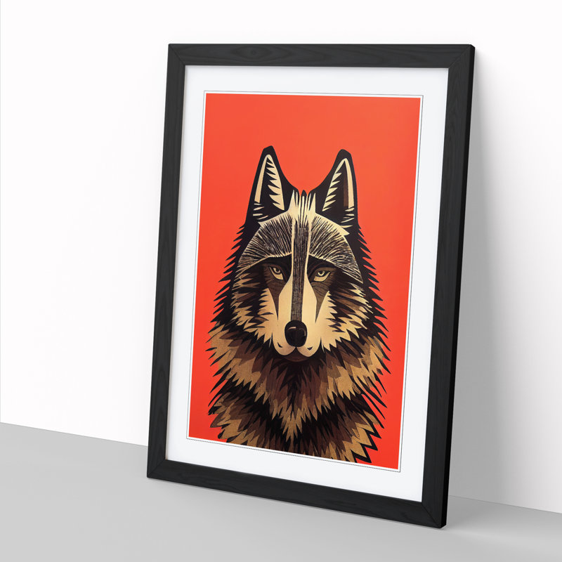 Wolf Mid Century Vol.2 - Single Picture Frame Print, 46cm H x 34cm W x 2cm D, Walnut