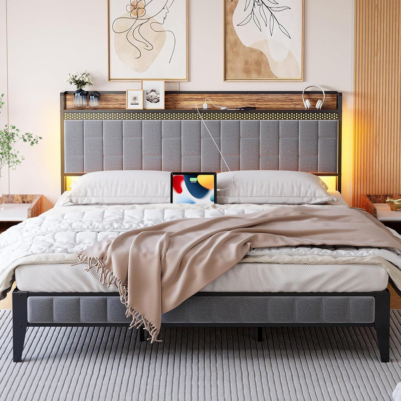 Alicia Upholstered Platform Bed, Full, Elegant Gray