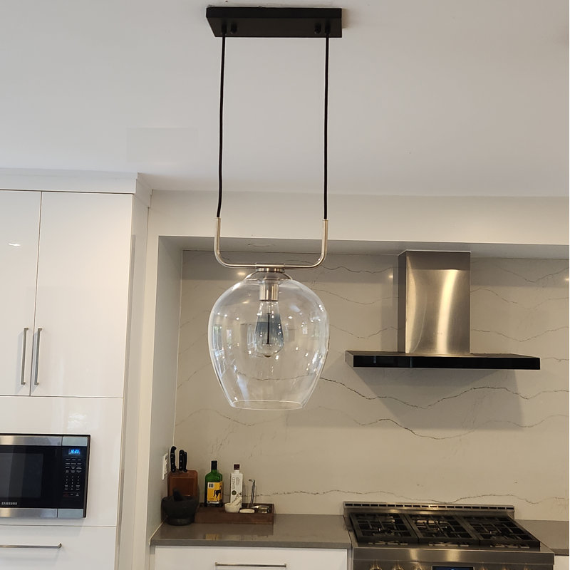 U shaped Brushed Nickel glass pendant, 12" H x 10" W x 10" D, U-shaped Nickel